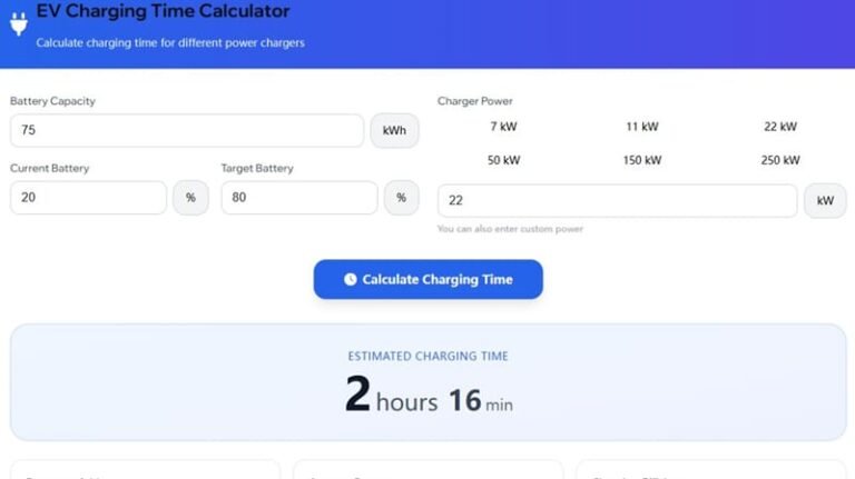 EV Charging Time Calculator Feature