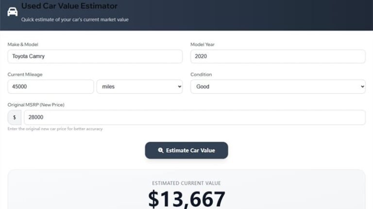Used Car Value Estimator Feature